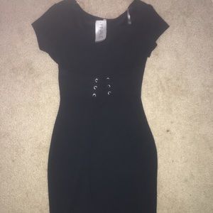Black dress with attached waist belt laces